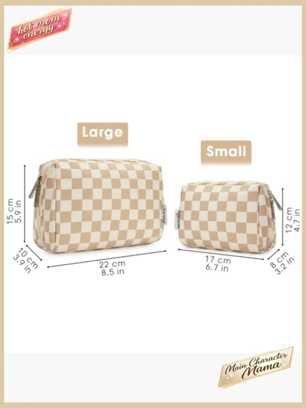 Large Checkered Cosmetic Bag Travel Organizer with Compartments Water-Resistant - Picture 6 of 6